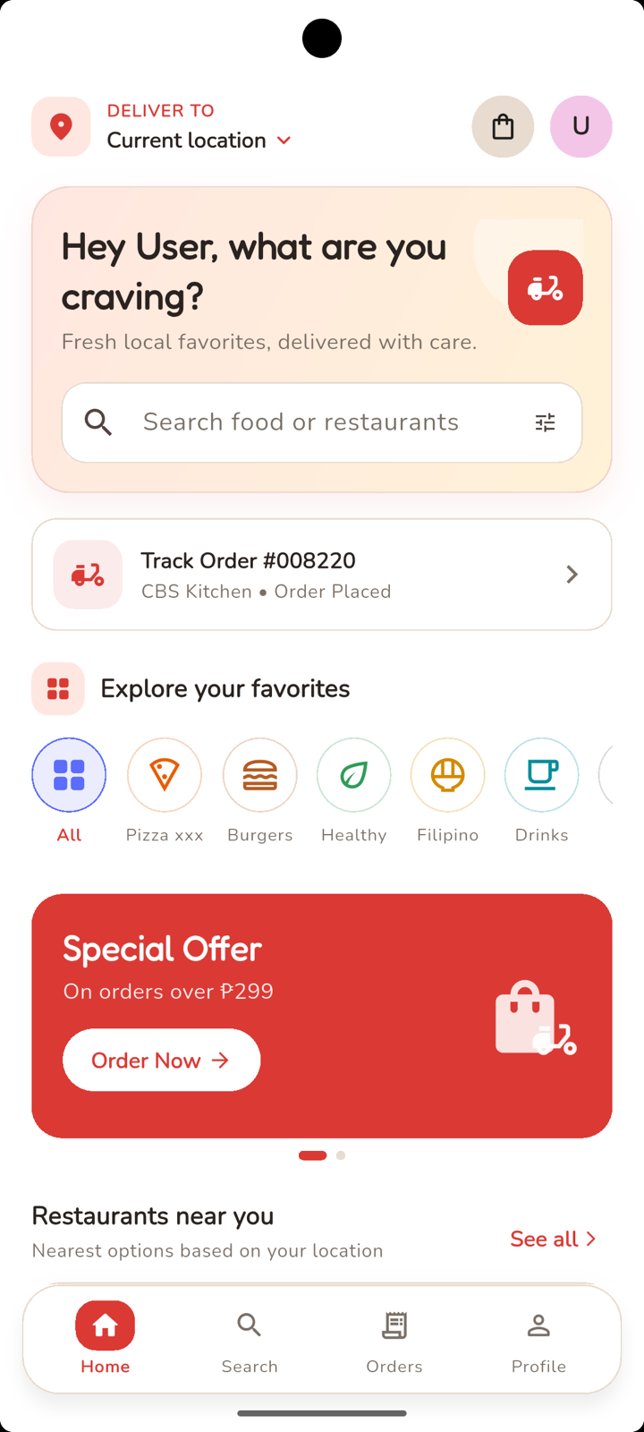 PahatudFood mobile app home screen
