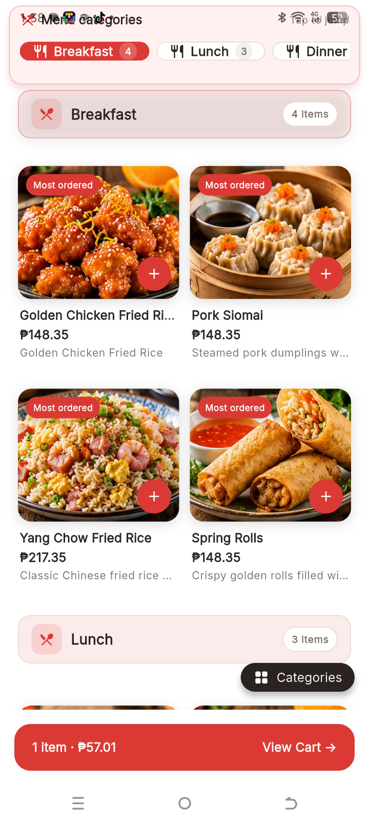 Browsing a restaurant menu in the PahatudFood mobile app
